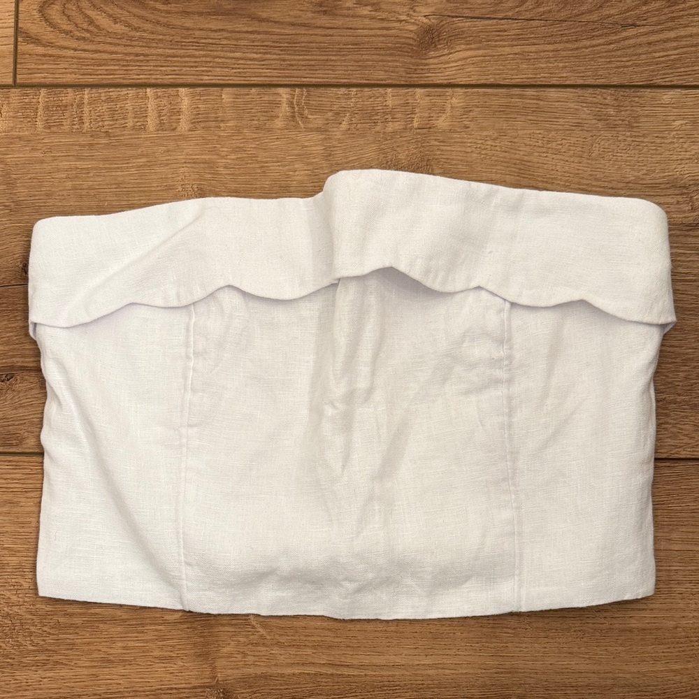 ❤️NWOT Abercrombie & Fitch strapless scalloped linen crop top w/removable straps